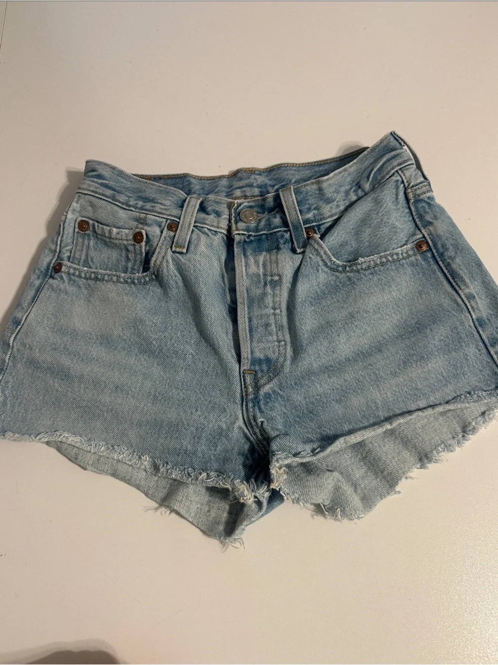 Levi's 501 Light Blue Cutoff Denim Shorts